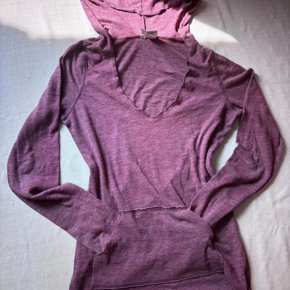 Full Tilt Women Plum Heathered Lightweight V-Neck Hoodie Mauve Size M